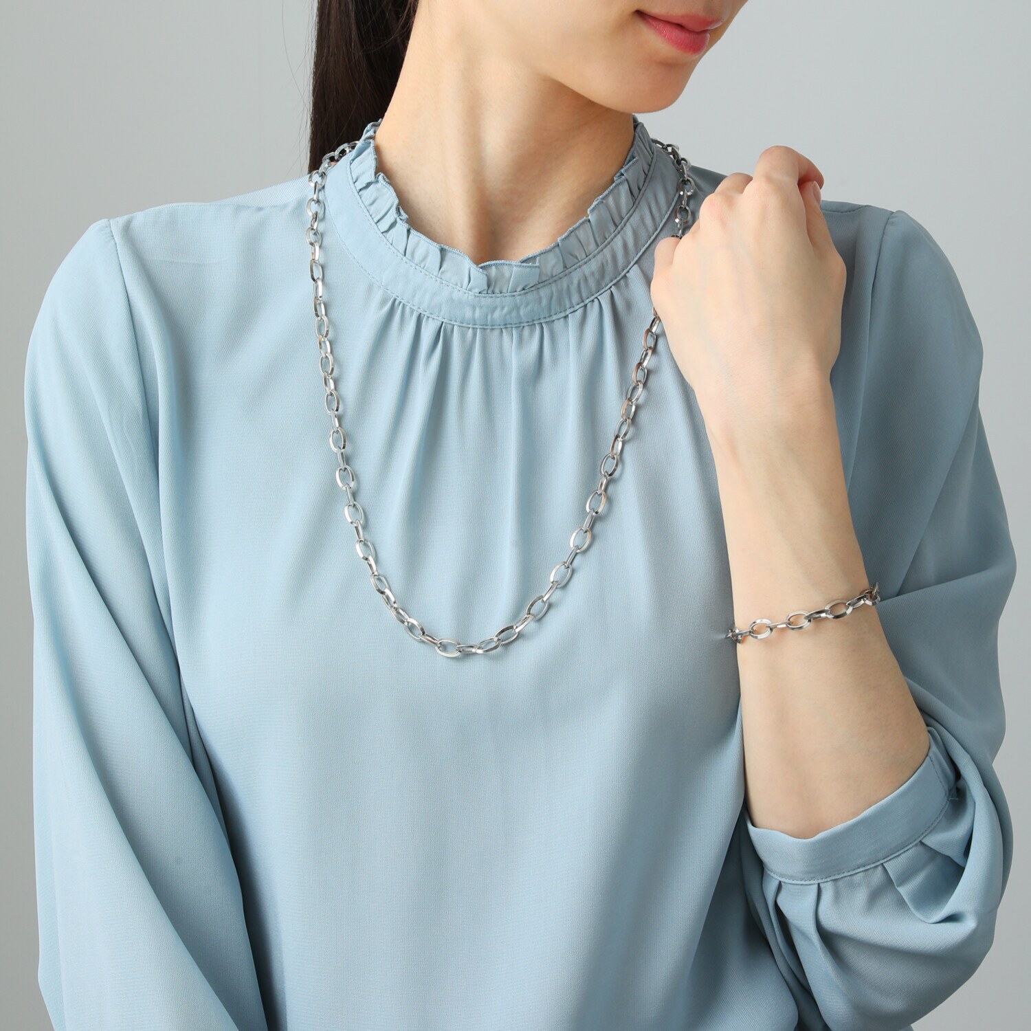 デルークス ステンレス ボリューム ロングネックレス＆ ブレスレットセット