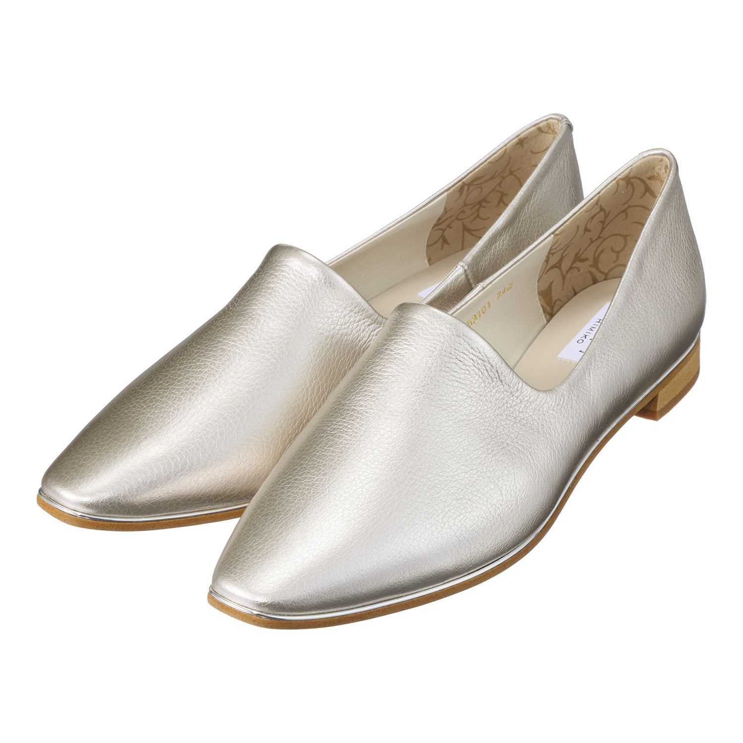 卑弥呼 ＜日本製＞はっ水本革 メタルライン フラットパンプス