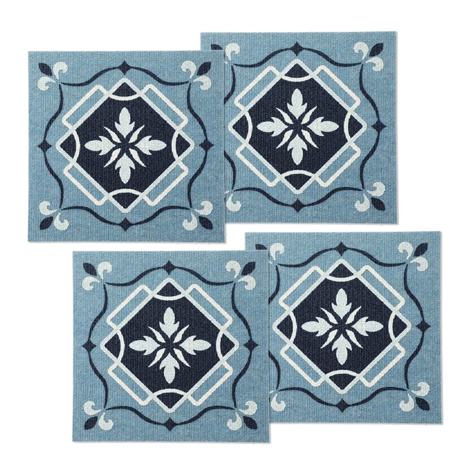 おくだけ吸着 消臭・はっ水・防汚機能付 タイルマット モロッコタイル柄 同色４枚セット