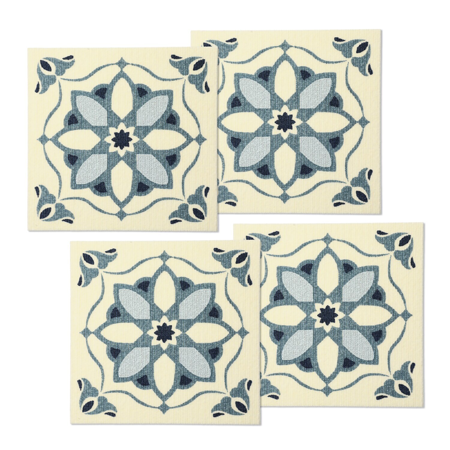 おくだけ吸着 消臭・はっ水・防汚機能付 タイルマット モロッコタイル柄 同色４枚セット