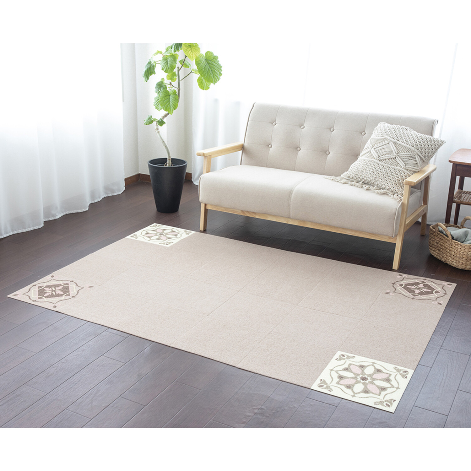 おくだけ吸着 消臭・はっ水・防汚機能付 タイルマット モロッコタイル柄 同色４枚セット