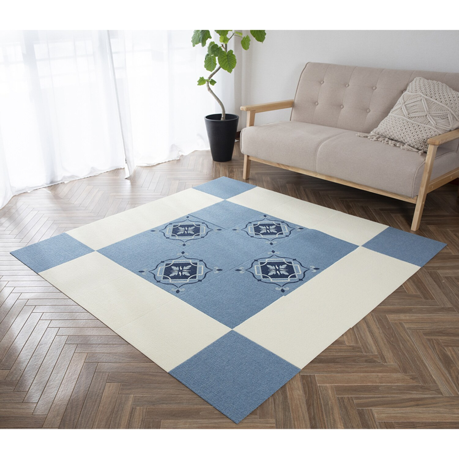 おくだけ吸着 消臭・はっ水・防汚機能付 タイルマット モロッコタイル柄 同色４枚セット