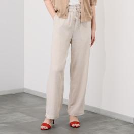 バイブリジット リネン混 ウエストドローストリング セミワイドパンツ