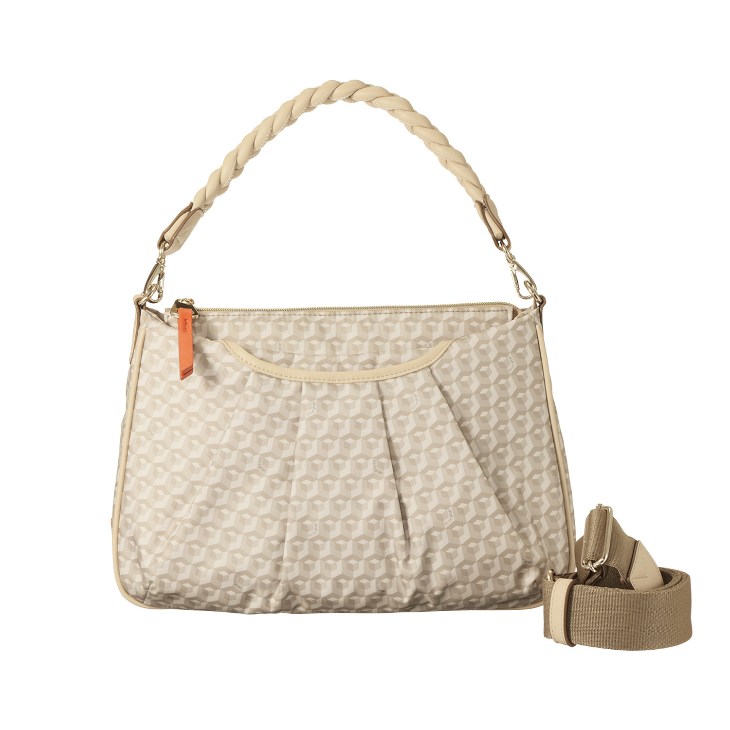 ＥＬＬＥ　ＳＰＯＲＴ はっ水 キューブ柄 編み込みハンドル ２ウェイショルダーバッグ