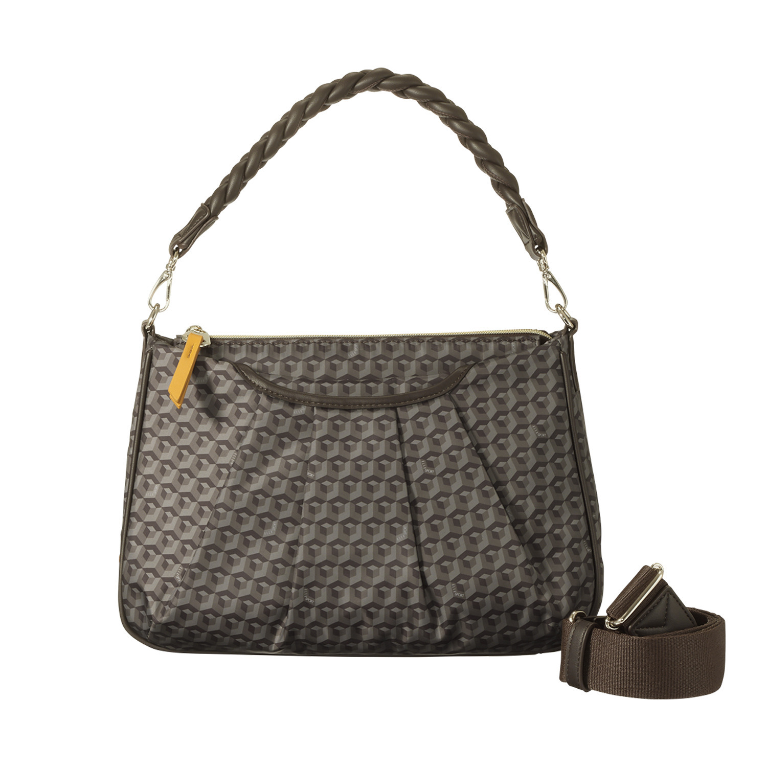 ＥＬＬＥ　ＳＰＯＲＴ はっ水 キューブ柄 編み込みハンドル ２ウェイショルダーバッグ