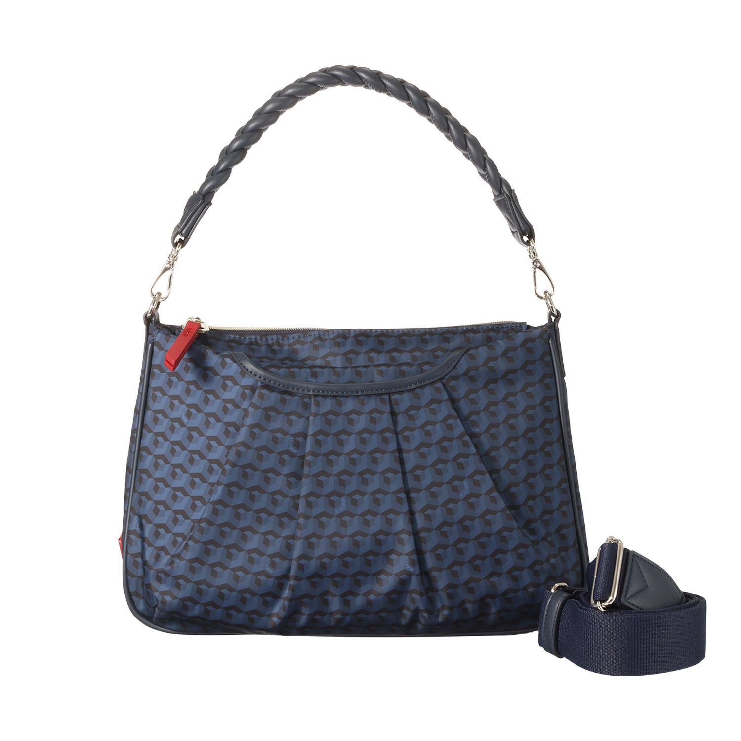 ＥＬＬＥ　ＳＰＯＲＴ はっ水 キューブ柄 編み込みハンドル ２ウェイショルダーバッグ