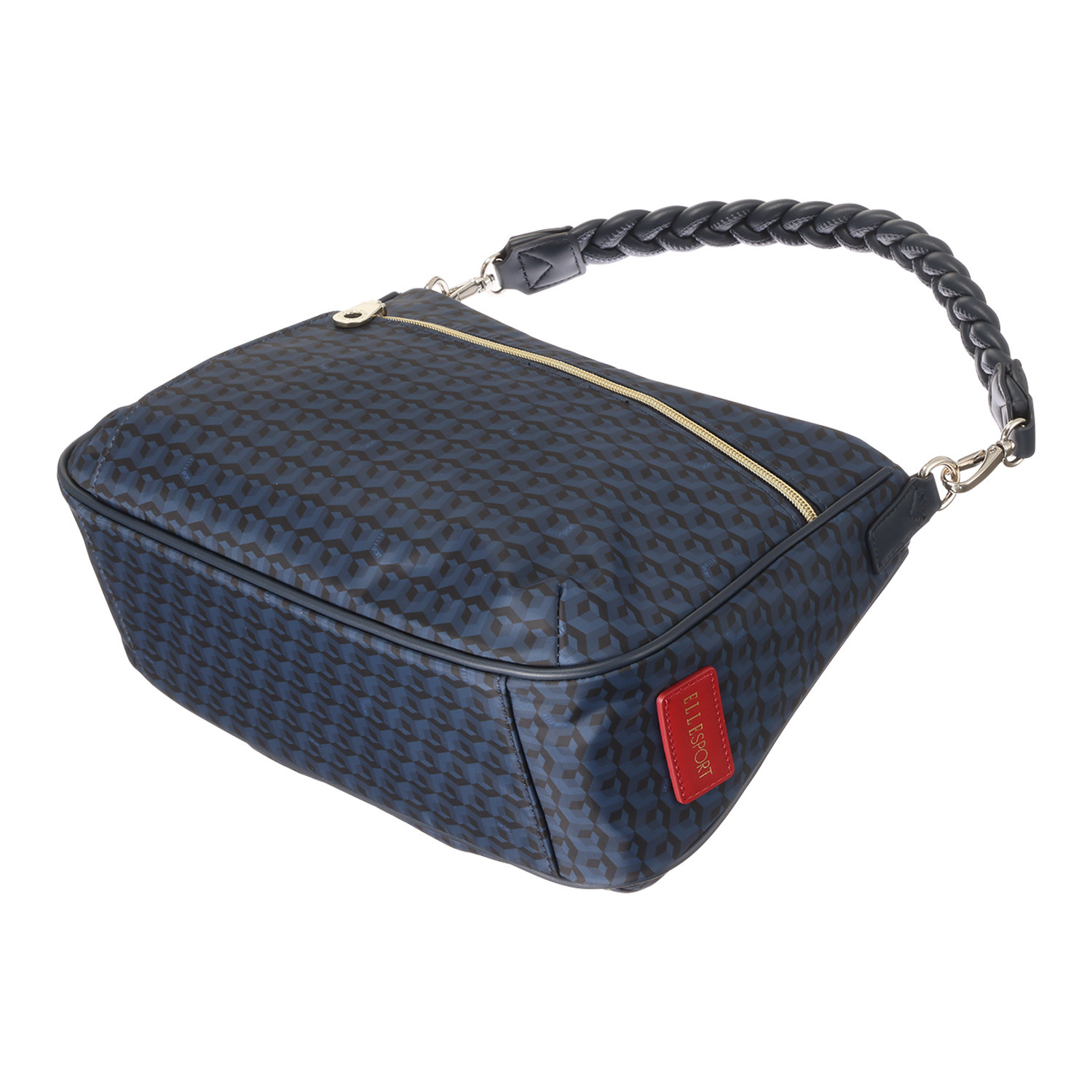 ＥＬＬＥ　ＳＰＯＲＴ はっ水 キューブ柄 編み込みハンドル ２ウェイショルダーバッグ