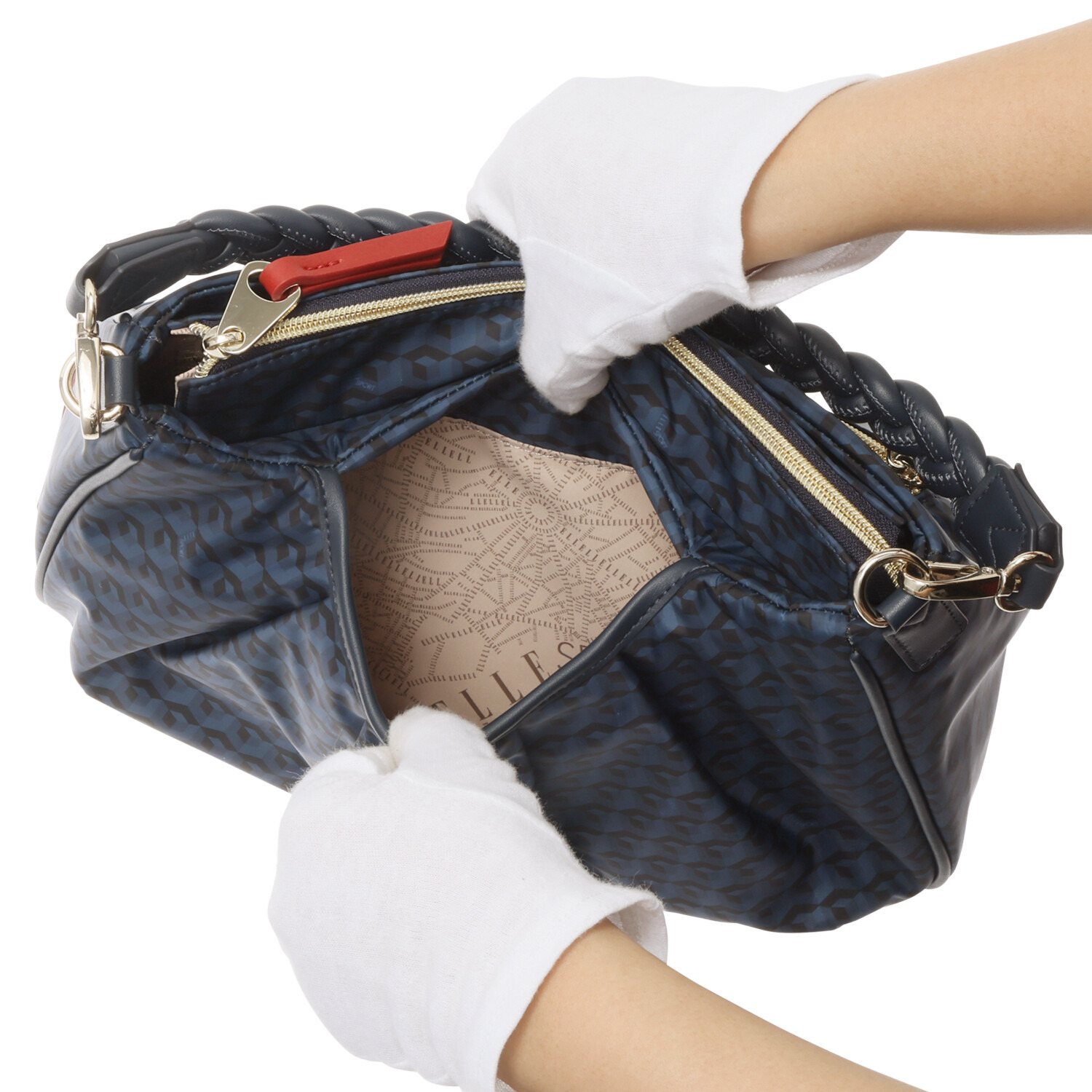 ＥＬＬＥ　ＳＰＯＲＴ はっ水 キューブ柄 編み込みハンドル ２ウェイショルダーバッグ