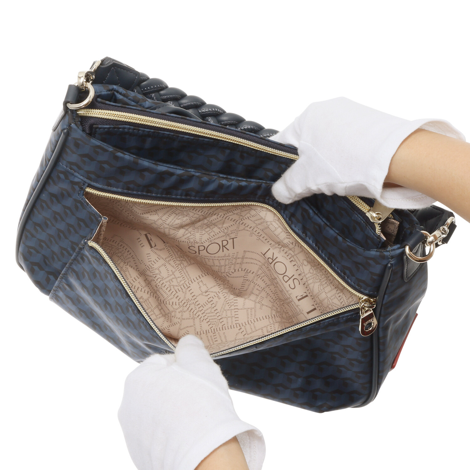 ＥＬＬＥ　ＳＰＯＲＴ はっ水 キューブ柄 編み込みハンドル ２ウェイショルダーバッグ