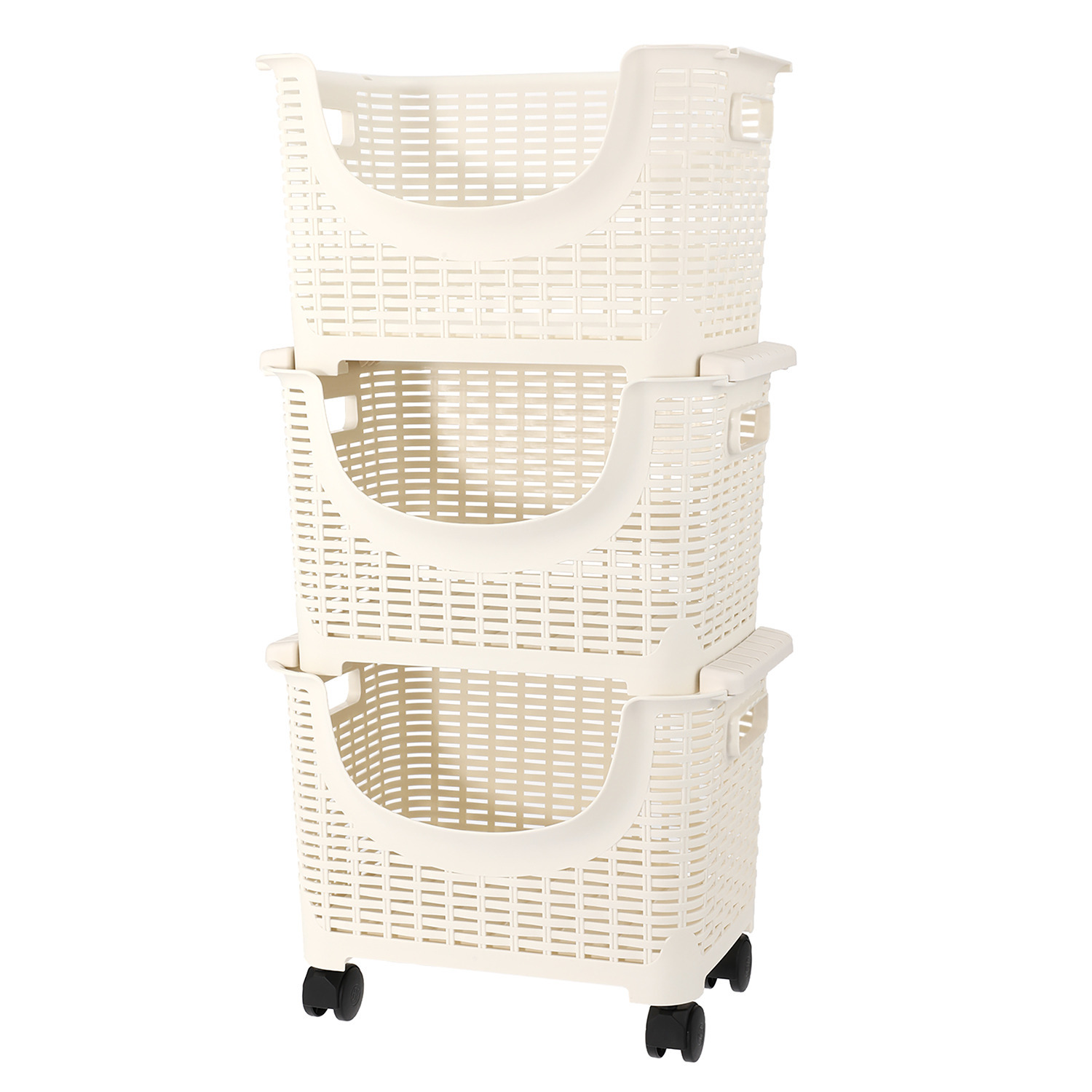 ハルサスタジオ 使い方と、収納自由自在！ 重ねて使える キャスター付きバスケット ３段セット