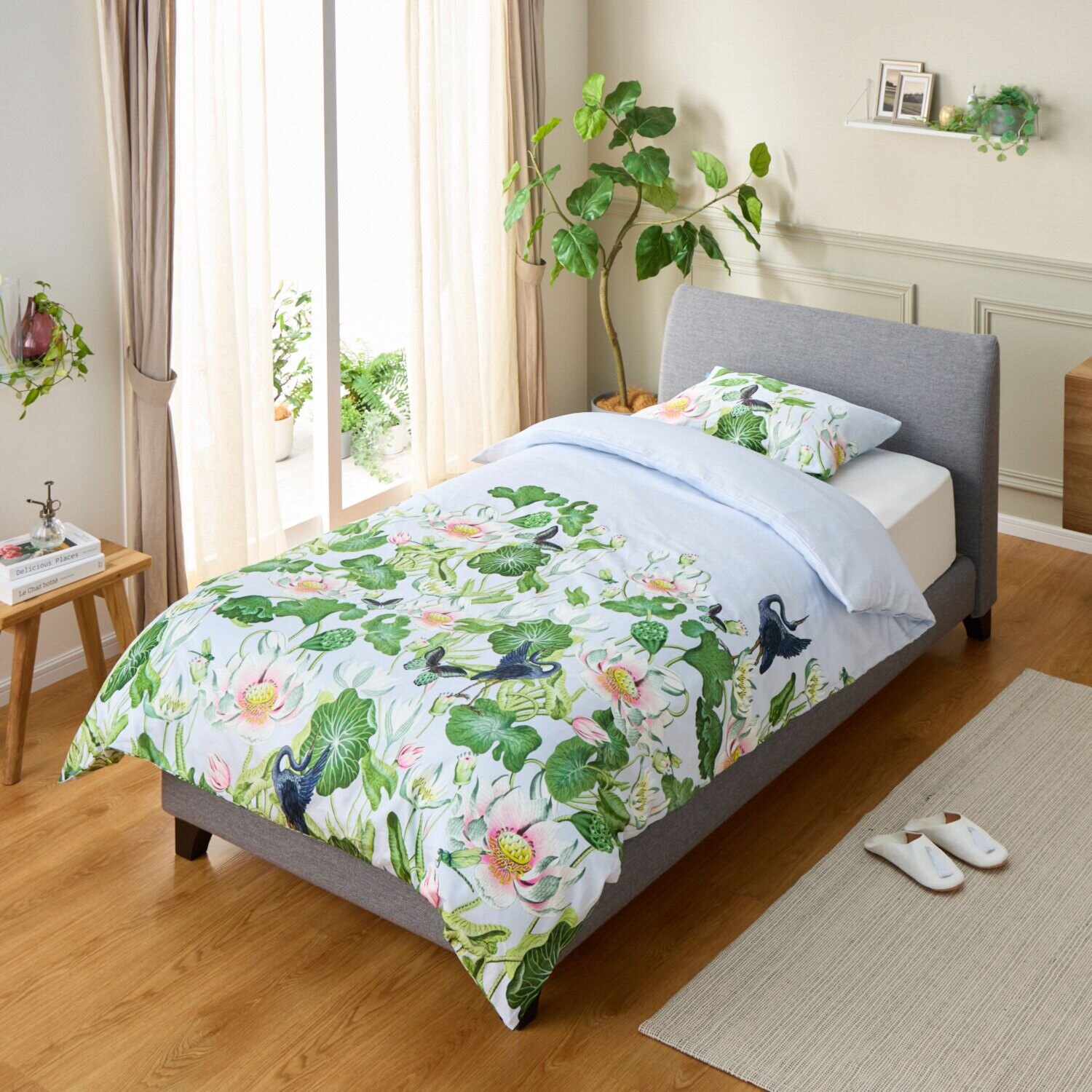 ウェッジウッド ワンダーラスト ウォーターリリー コットンサテン掛けカバー ＜シングル＞