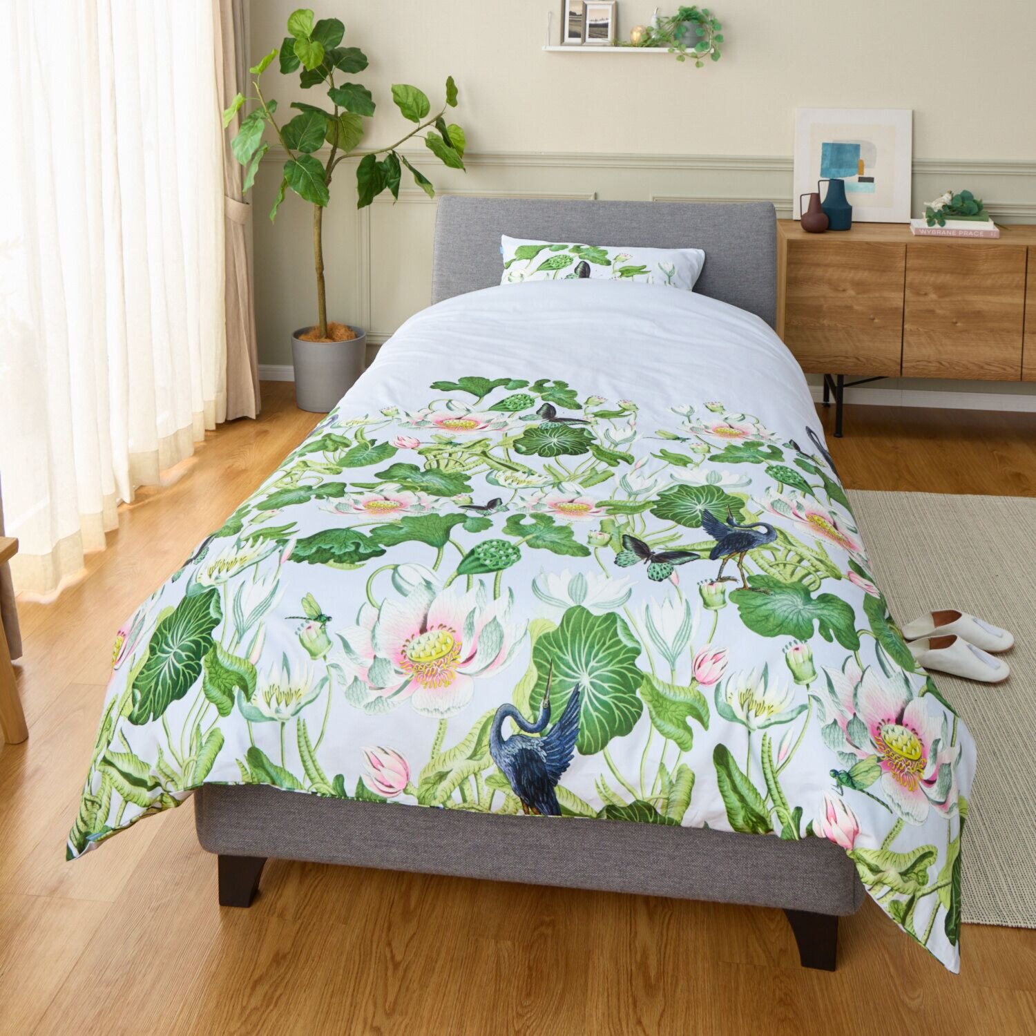 ウェッジウッド ワンダーラスト ウォーターリリー コットンサテン掛けカバー ＜シングル＞