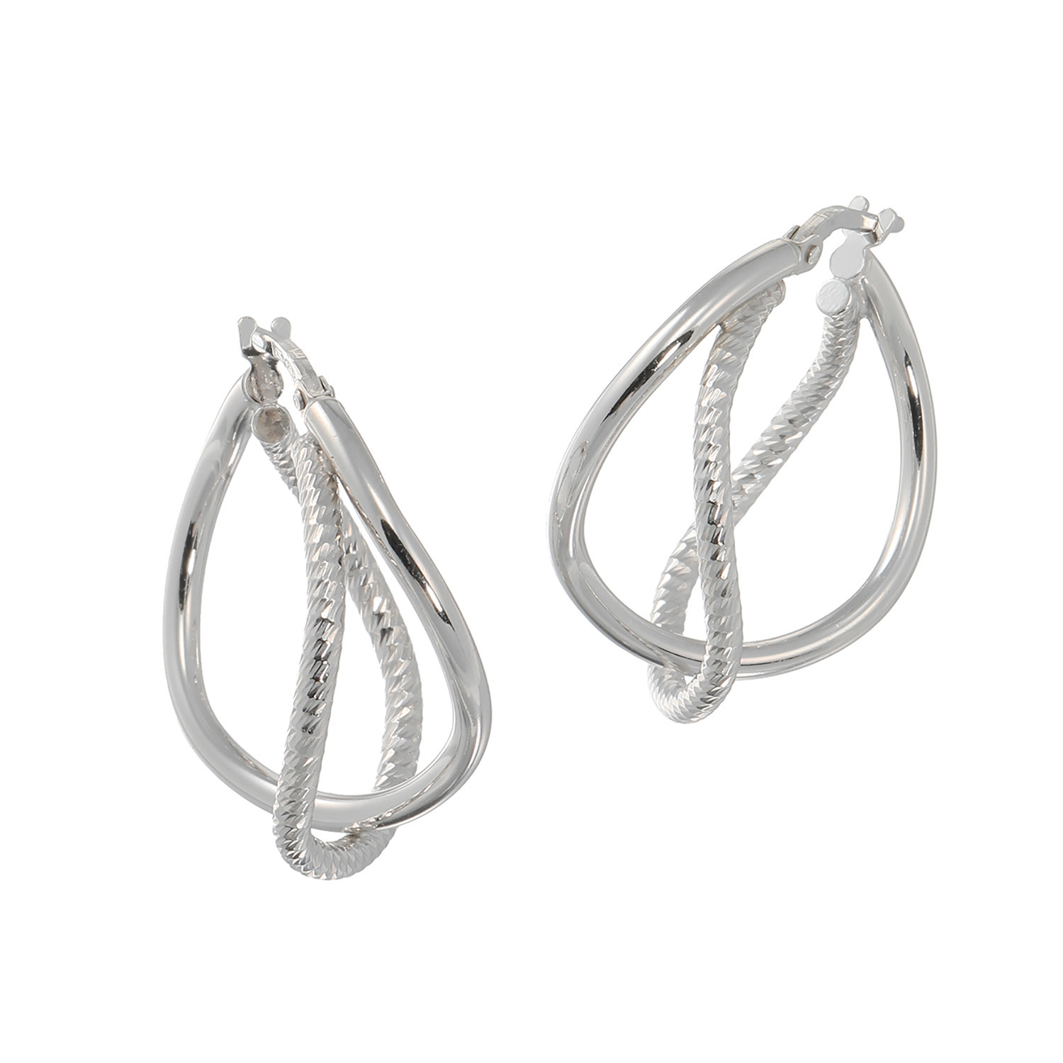 エクセラ イタリアン・シルバー ２層コーティング 鏡面＆ダイヤモンドカット ダブルフープピアス