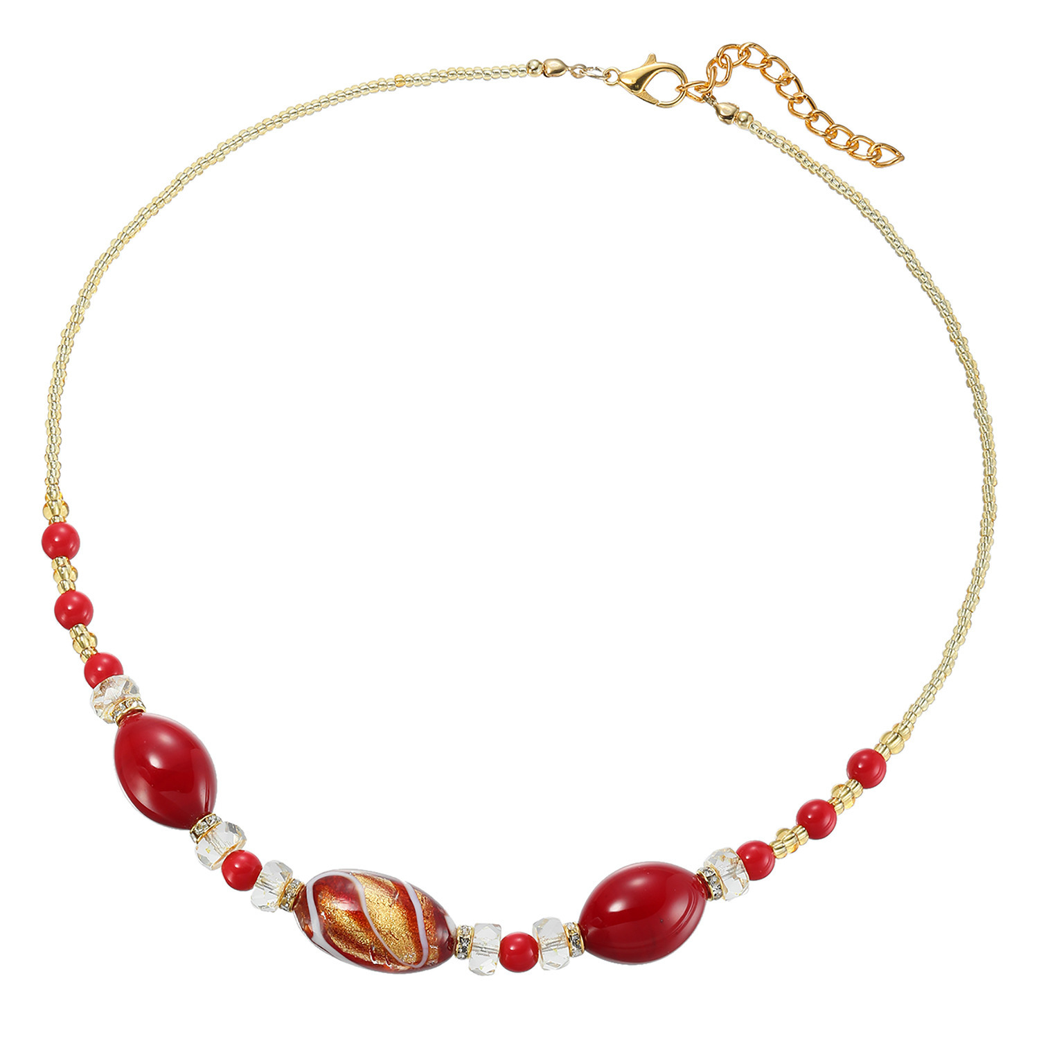 ラグーナ ベネチアンガラス レッドカラー オーバルデザイン ネックレス