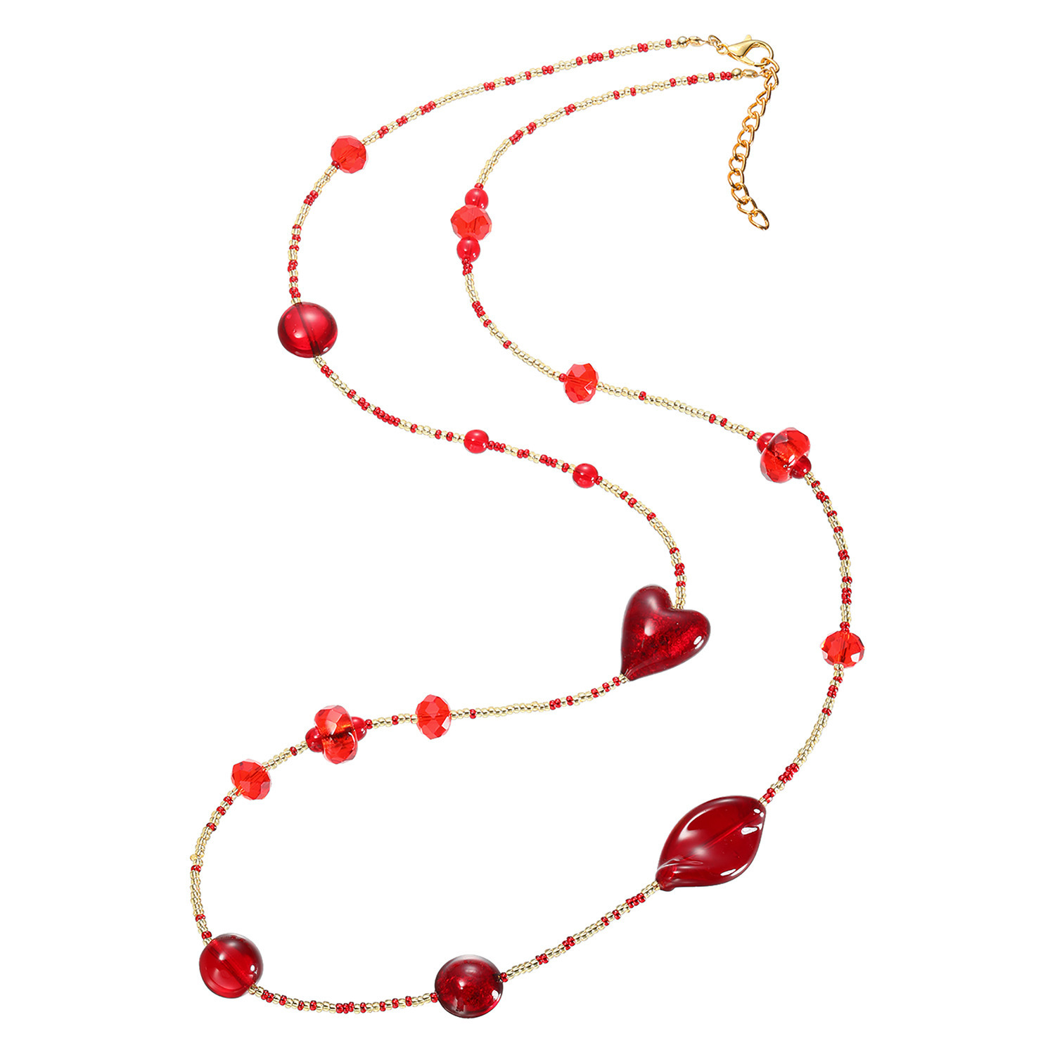 ラグーナ ベネチアンガラス レッドカラー マルチビーズ ロングネックレス