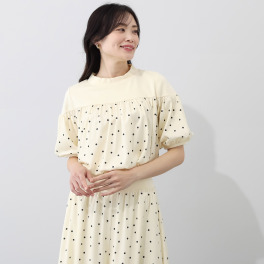 フレニス オリジナルドットプリント 華奢見え切替 パフスリーブ プルオーバー