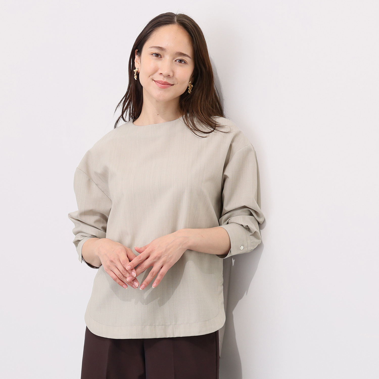 メリオン オーストラリア産 メリノウール混 シルキーソフトタッチ ラウンドヘムブラウス