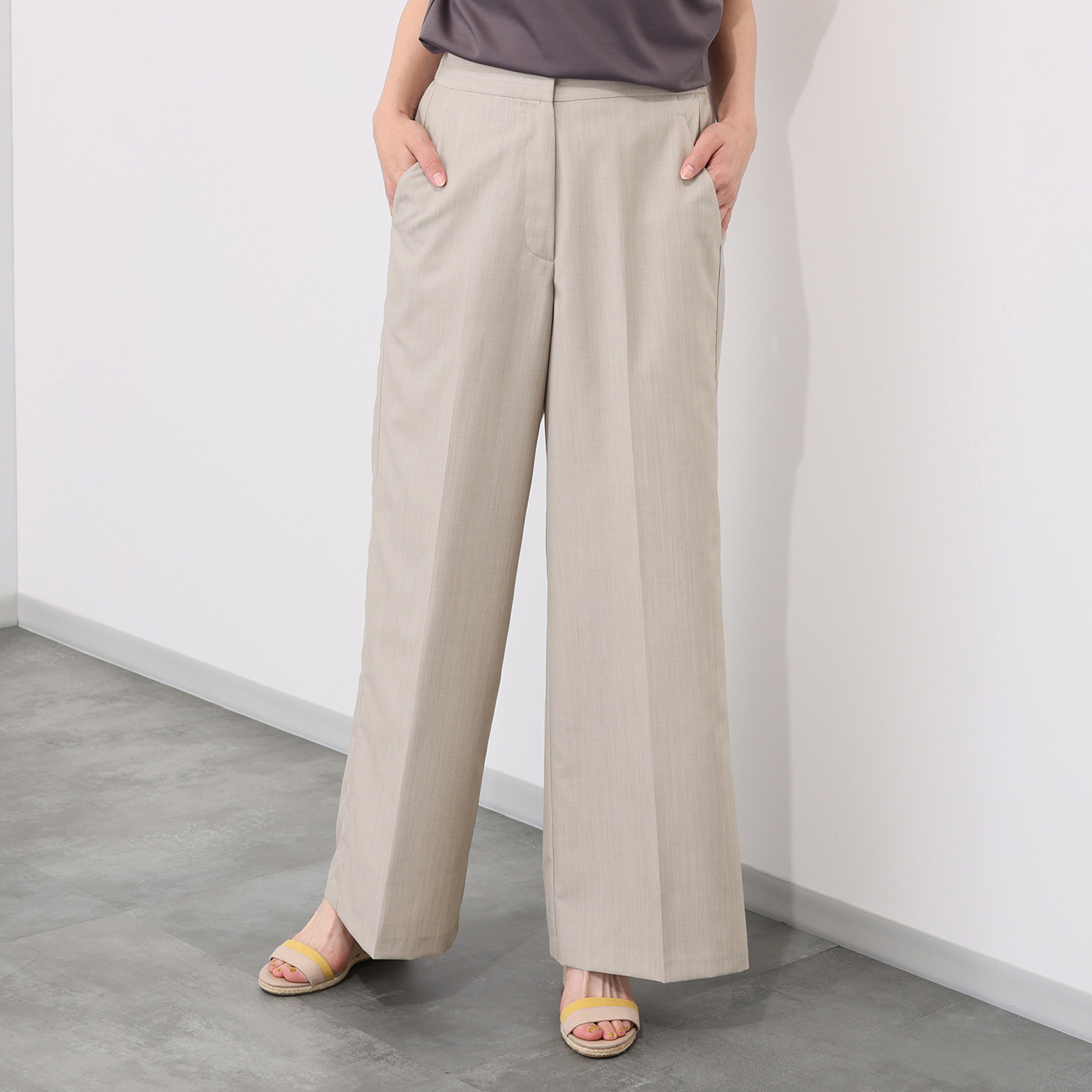 メリオン オーストラリア産 メリノウール混 シルキーソフトタッチ ワイドシルエット センタープレスパンツ