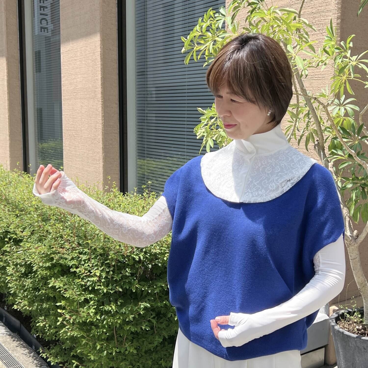 ジュエルレース バイ　ブルーミング ＵＶカット＆接触冷感 ネックカバー＆ アームカバー２点セット