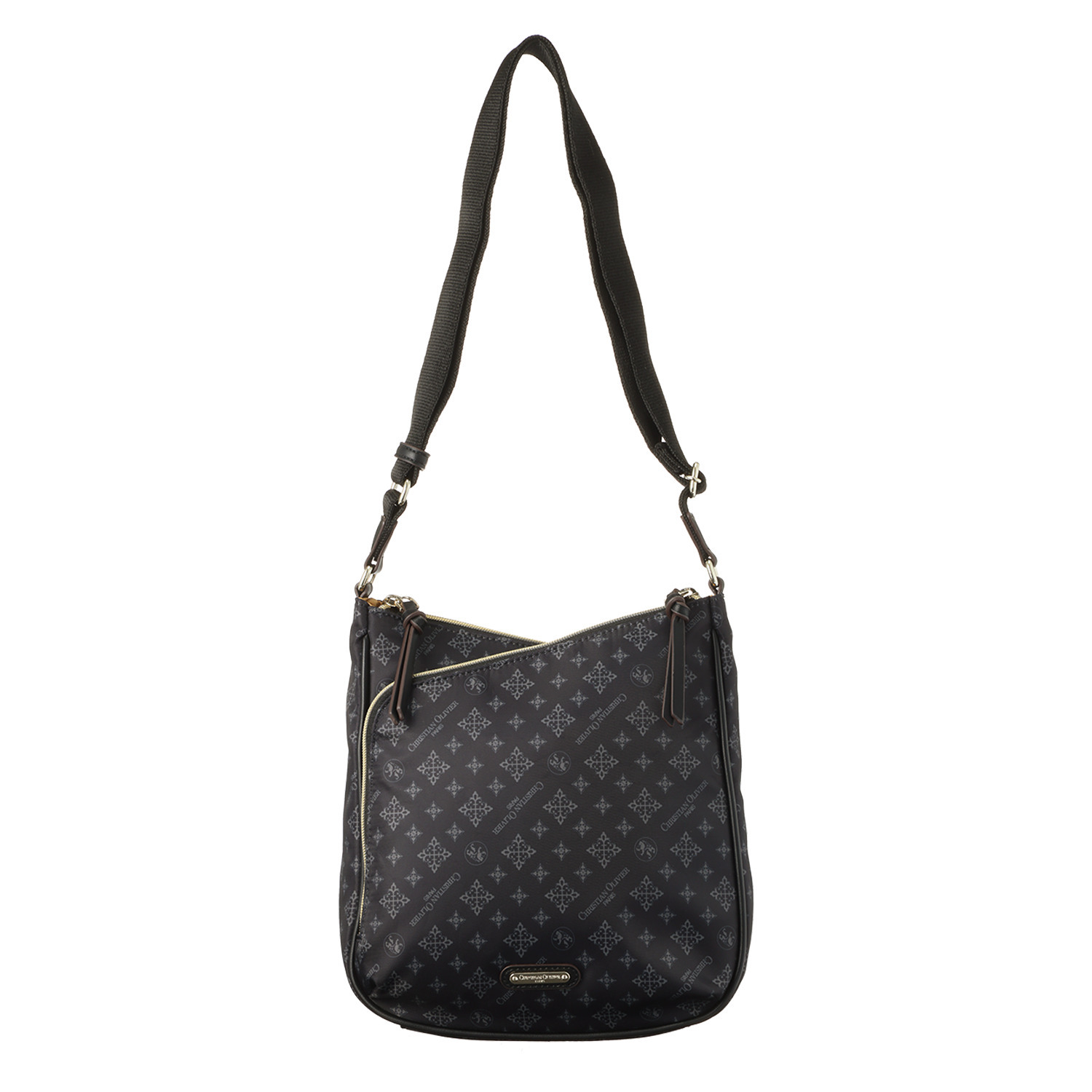 クリスチャン　オリビエ はっ水モノグラム柄 ダブルＬ字ファスナー 軽量縦ショルダーバッグ 