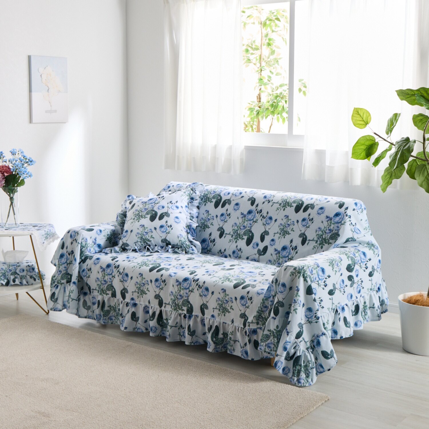 ラ　ルイス ルドゥーテ ブルーローズ マルチカバー ＜１９５×２４０ｃｍ＞