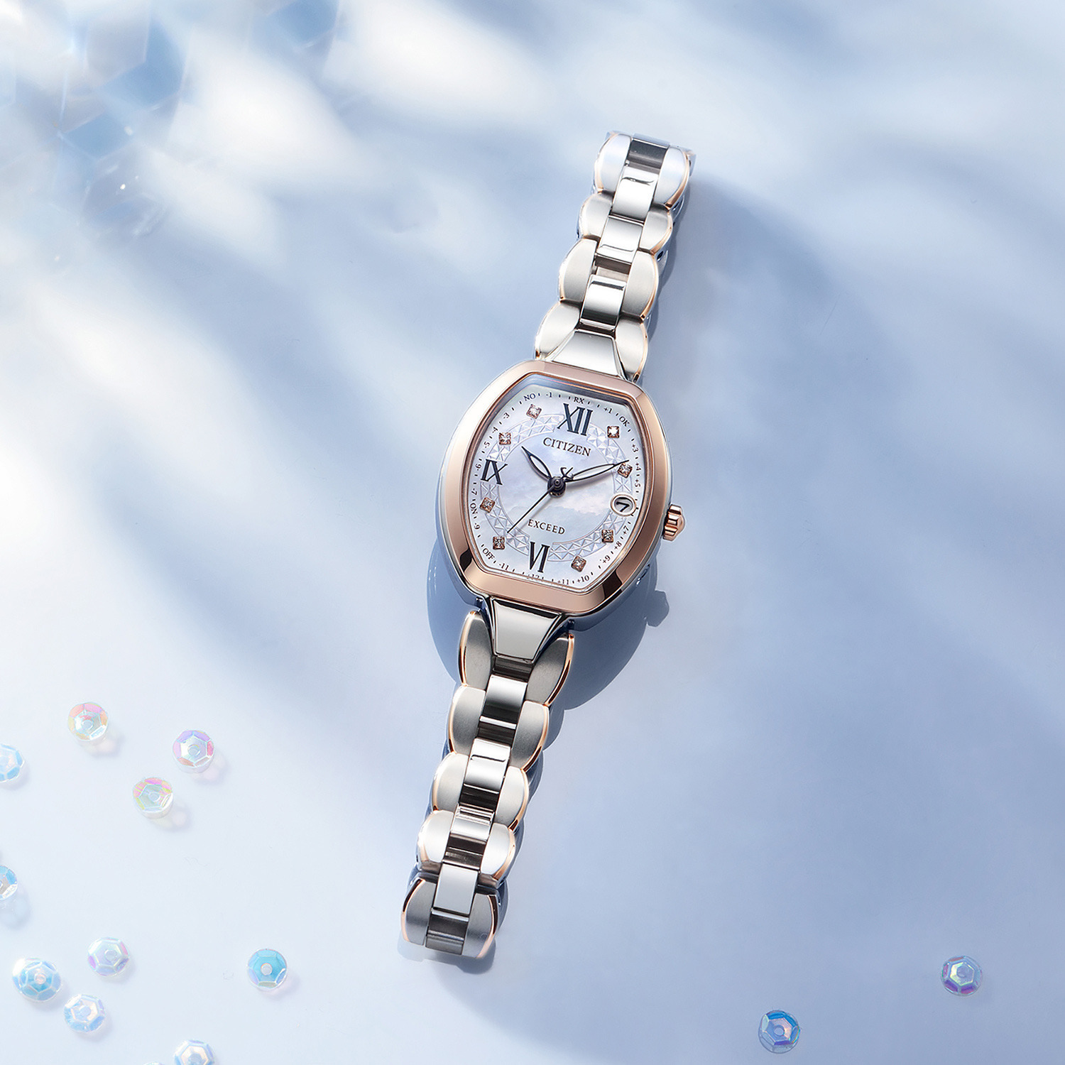 ＜コンビカラー＞シチズン “エクシード” ダイヤモンド チタンベルト 電波ソーラーウォッチ