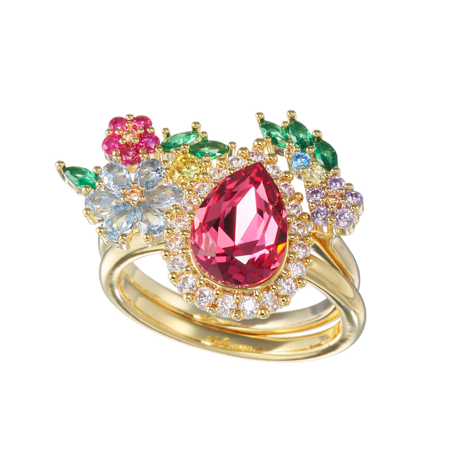 ユキコ　ハナイ ＣＺ＆ビジュウ フラワーガーデン リング２本セット