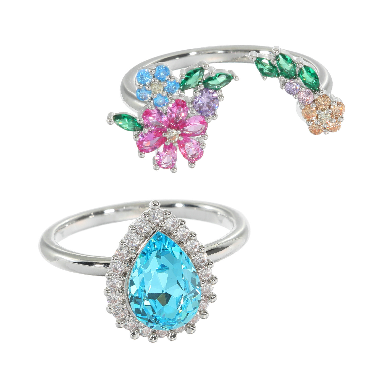 ユキコ　ハナイ ＣＺ＆ビジュウ フラワーガーデン リング２本セット