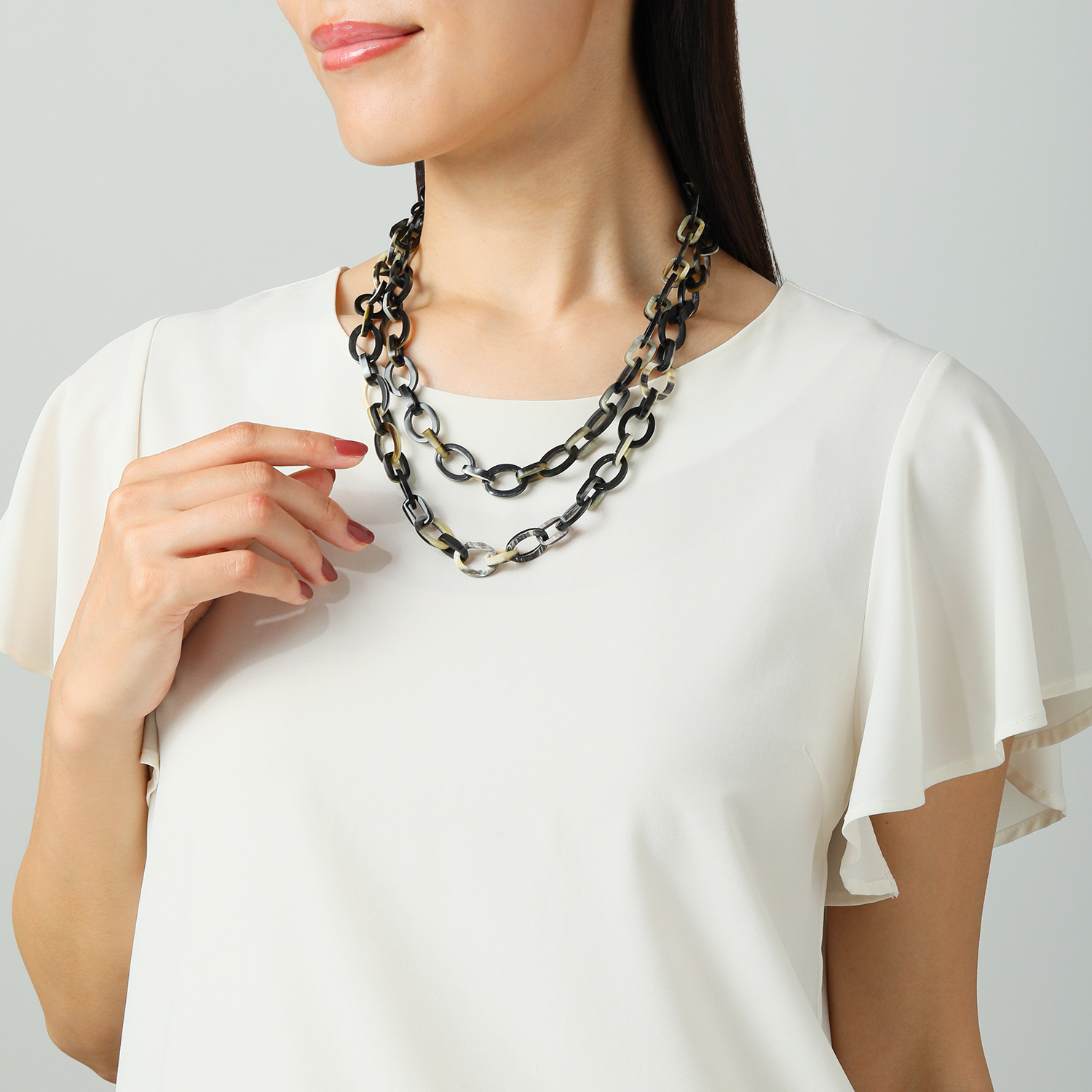 ミル・レーヴ 水牛 チェーンデザイン スーパーロングネックレス