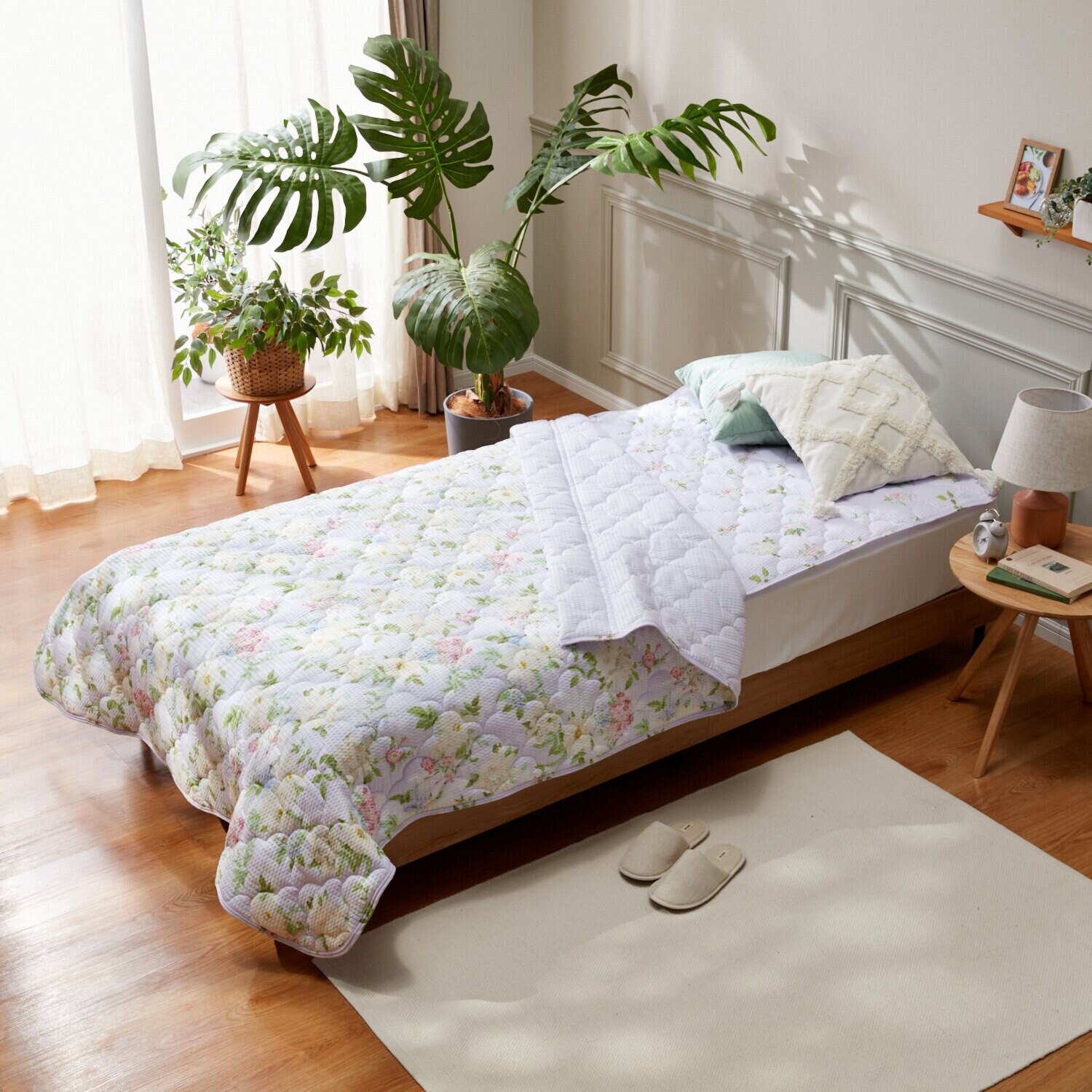 大津毛織 やわらか・さわやか 綿混リップル キルトケット＆ 敷きパッド２点セット ＜シングル＞
