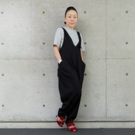 ヒロコ　デシネール ナチュラルワッシャー 麻ライク素材 ゆるやかゆったり コクーンシルエット オールインワンパンツ