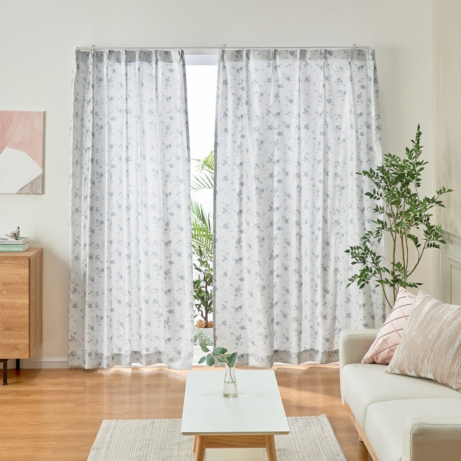 エコファイン 遮熱＆ＵＶカット フラワー柄カーテン２枚組 ＜１００×１７６ｃｍ＞