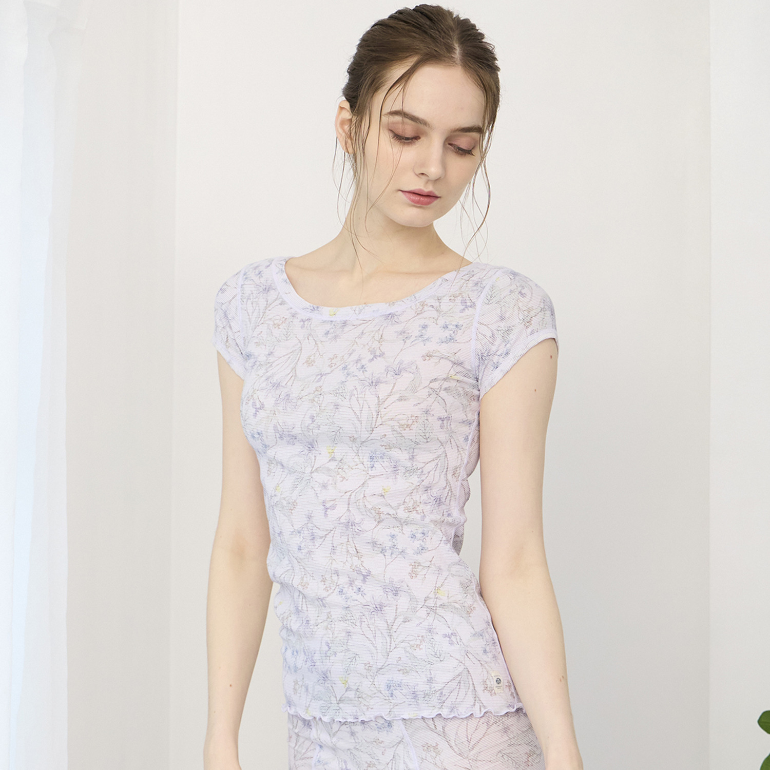 丸福ガーゼ ムレにくくて快適！速乾 綿モダール混 ボタニカルプリント フレンチスリーブインナー