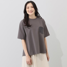 ヘブンアンドアース 接触冷感・ＵＶカット 異素材使い ポケット付 フレアーＴシャツ