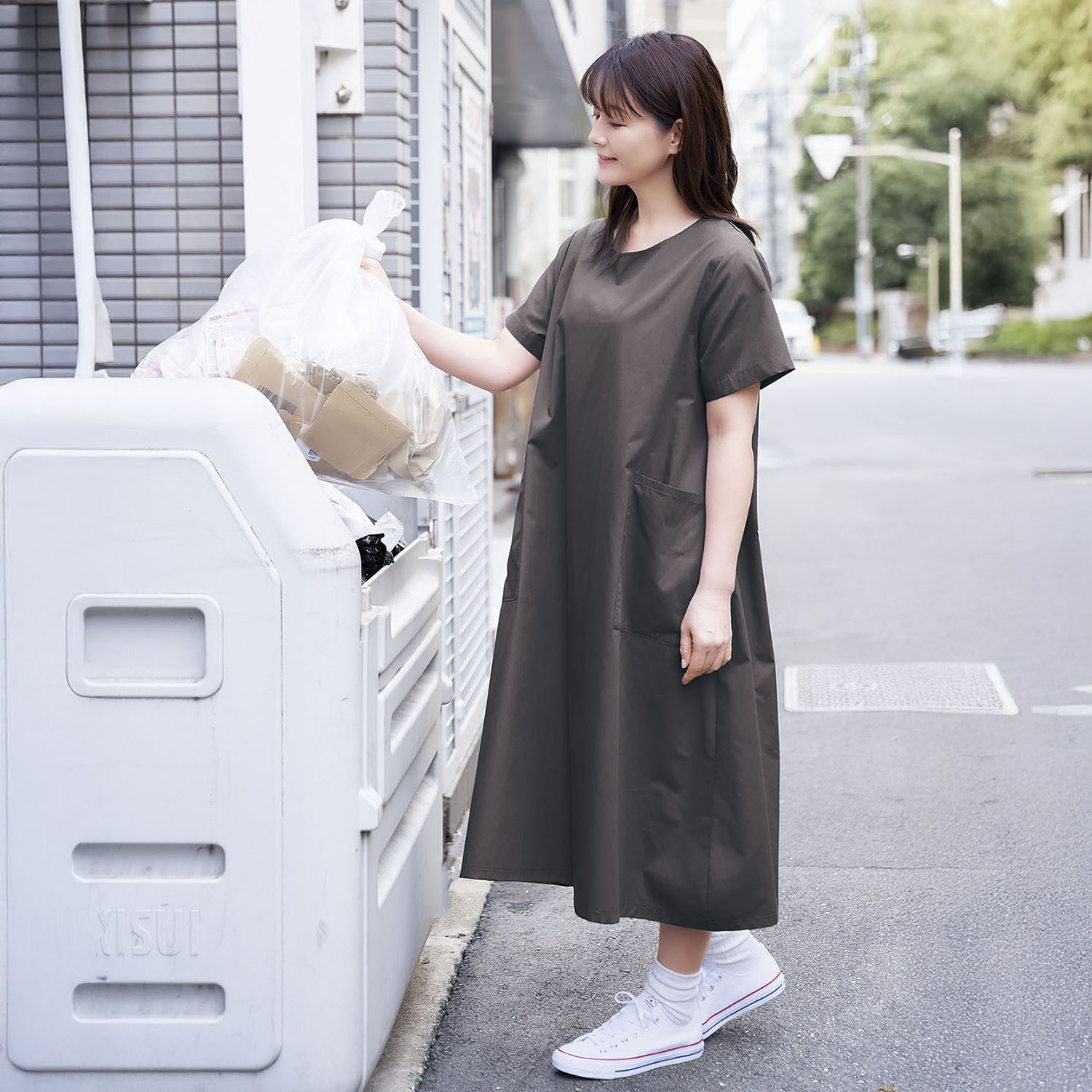 部屋着の上から さっとかぶるだけ！ 綿混 ずぼっと ずぼらワンピース