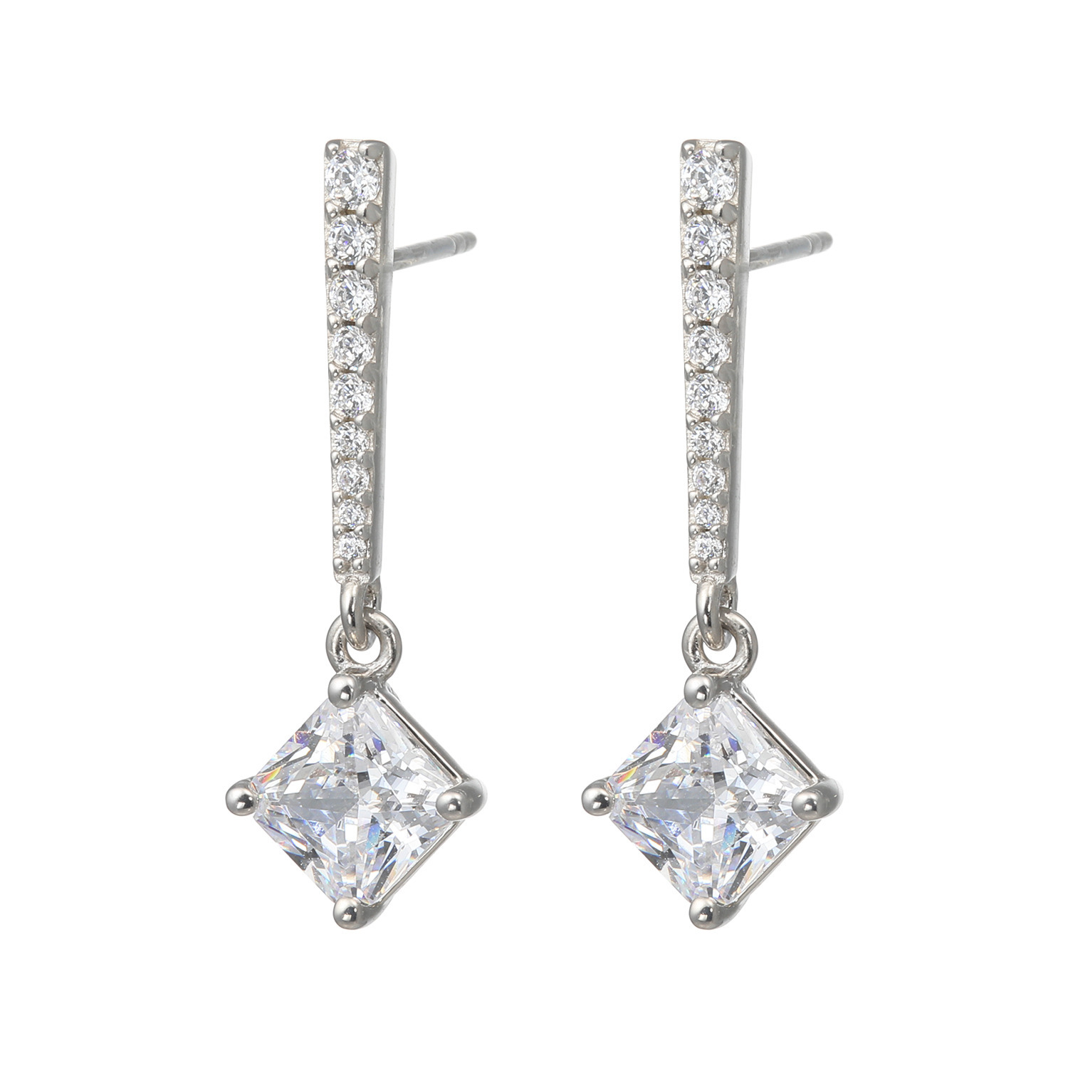 ダイアモア シルバー　ＣＺ プリンセスカット バーデザイン ピアス