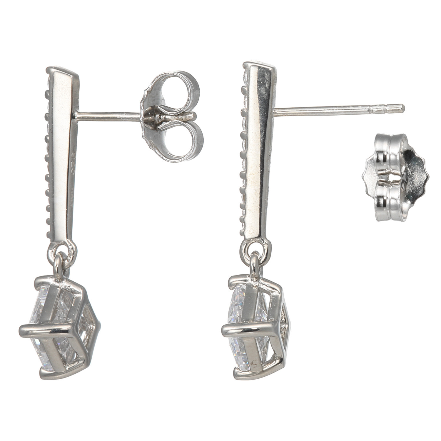 ダイアモア シルバー　ＣＺ プリンセスカット バーデザイン ピアス