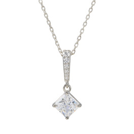 ダイアモア シルバー　ＣＺ プリンセスカット バーデザインネックレス