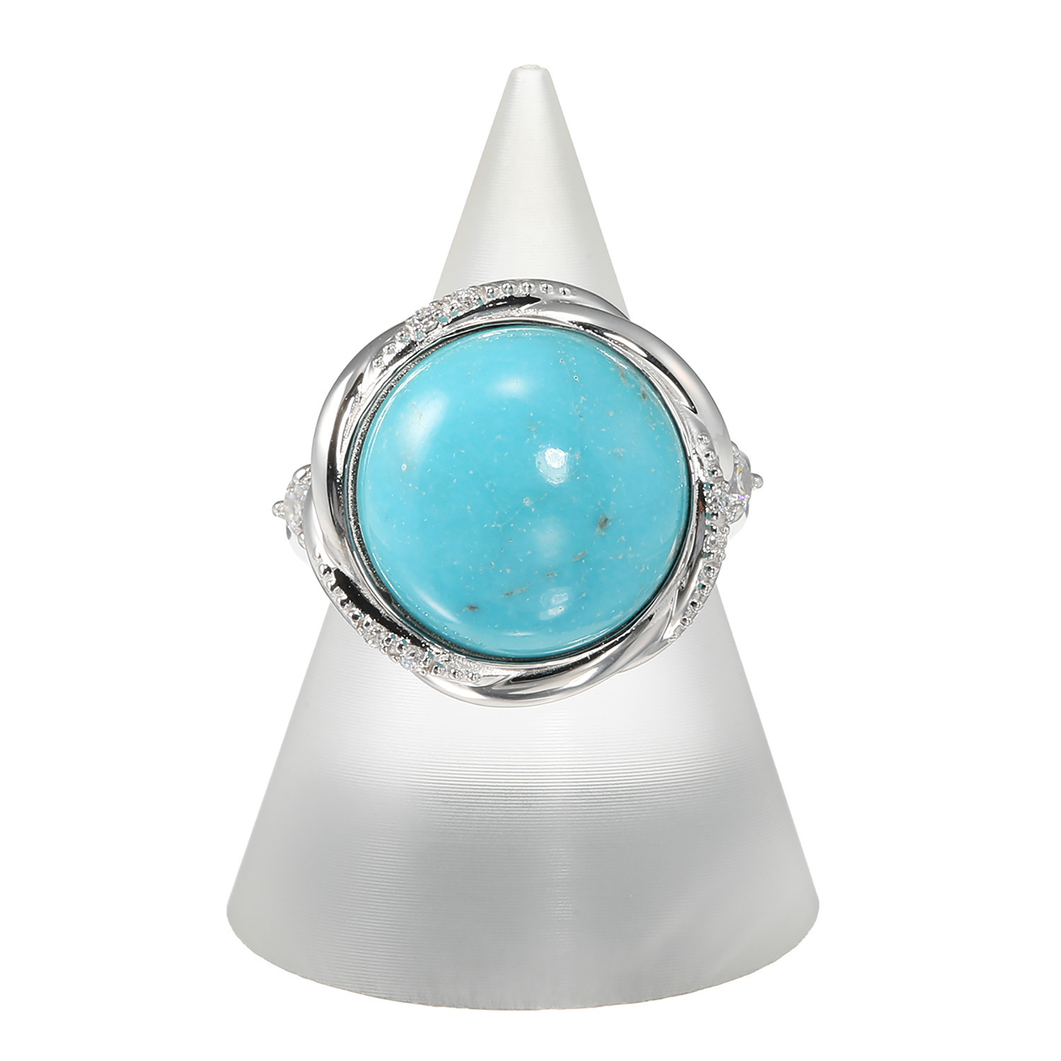 ミケランジェロ シルバー ６．５カラットＵＰ アリゾナ産ターコイズ ＣＺアクセント ラウンドカボションリング
