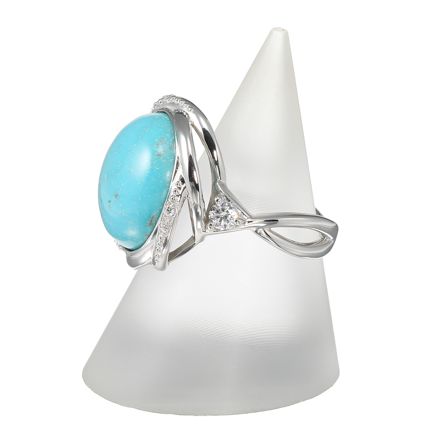 ミケランジェロ シルバー ６．５カラットＵＰ アリゾナ産ターコイズ ＣＺアクセント ラウンドカボションリング