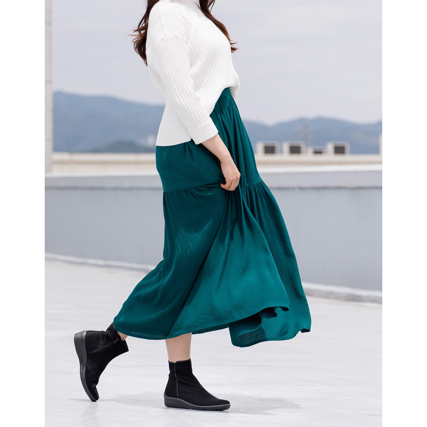 トップドライ ファスナー付サイド切替 エレガント ショートブーツ