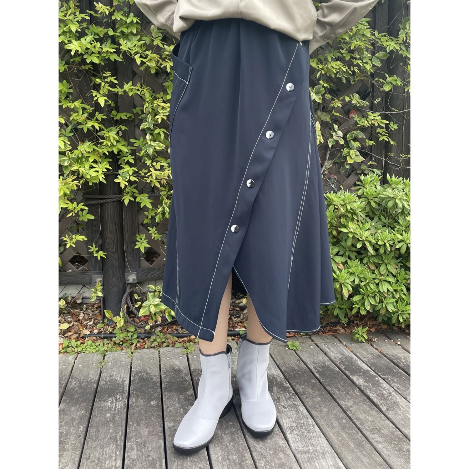 トップドライ ファスナー付サイド切替 エレガント ショートブーツ