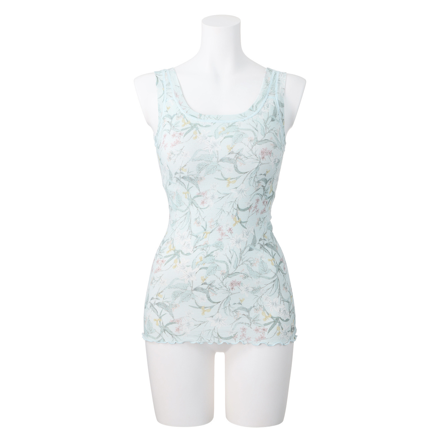 丸福ガーゼ ムレにくくて快適！速乾 綿モダール混 ボタニカルプリント カップ付タンクトップ ２枚セット