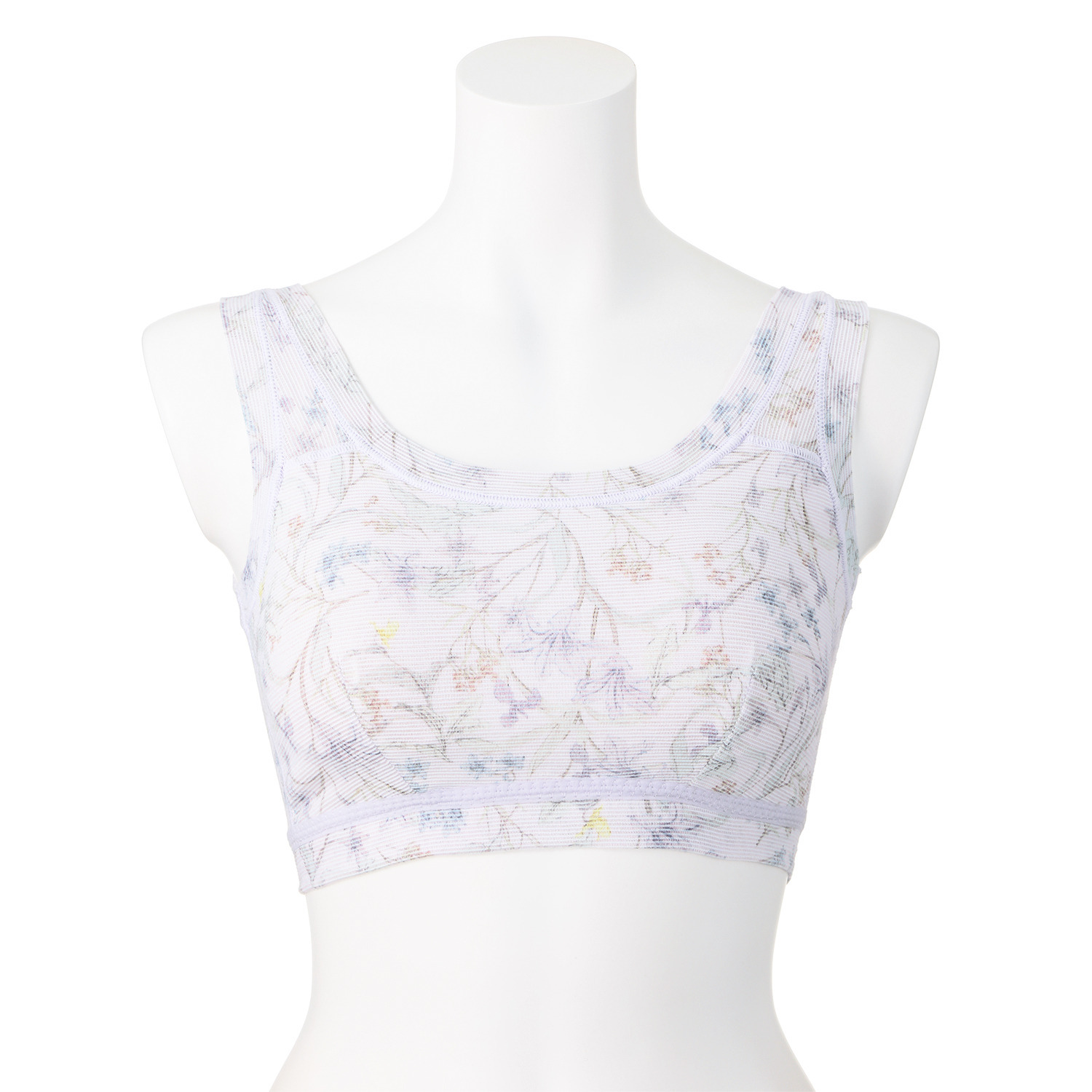 丸福ガーゼ ムレにくくて快適！速乾 綿モダール混 ボタニカルプリント ノンワイヤーブラジャー