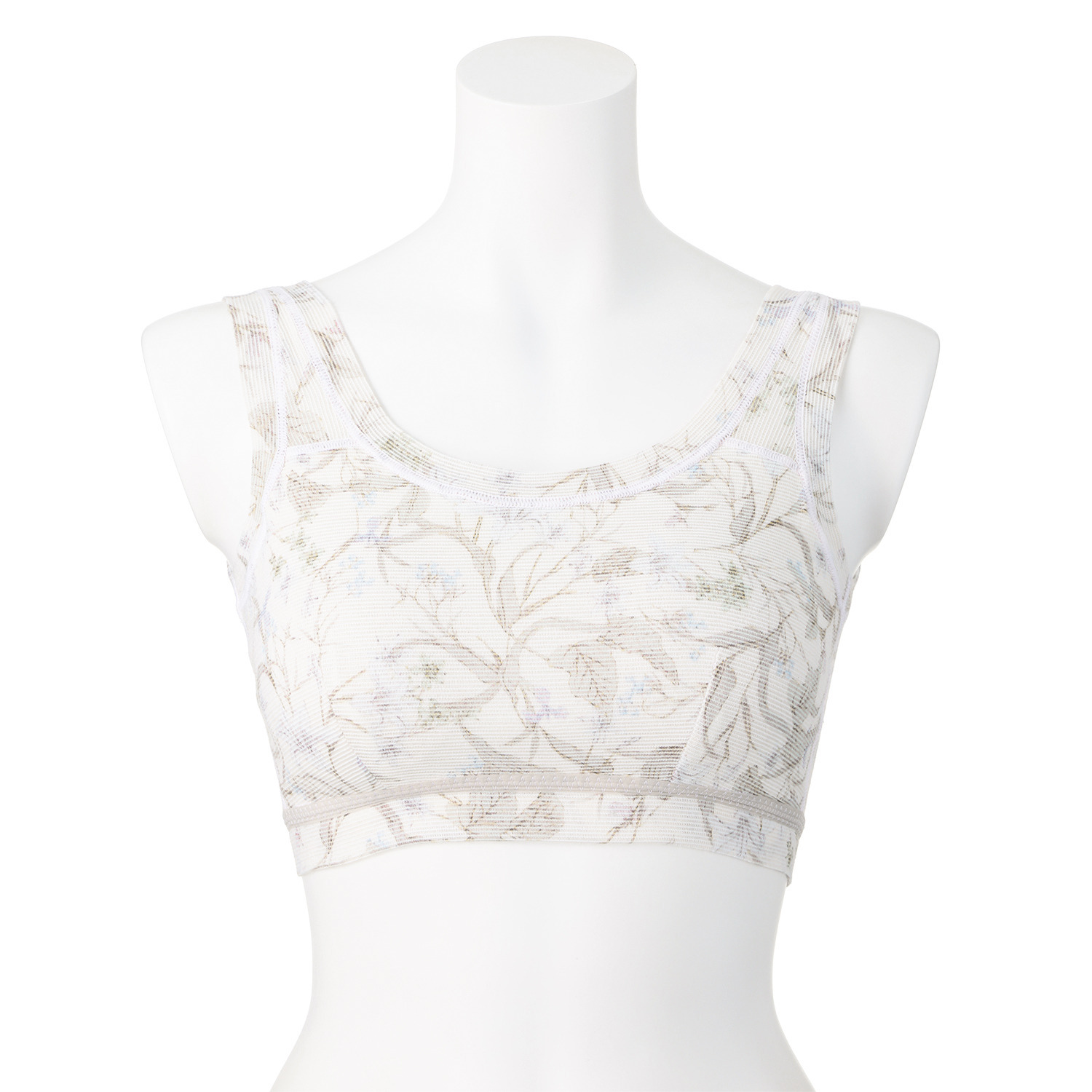 丸福ガーゼ ムレにくくて快適！速乾 綿モダール混 ボタニカルプリント ノンワイヤーブラジャー