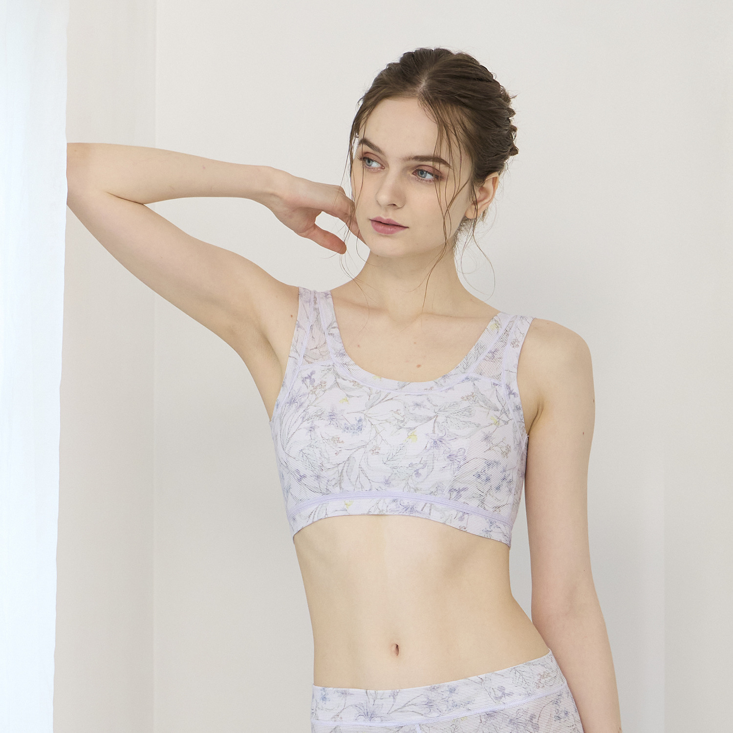 丸福ガーゼ ムレにくくて快適！速乾 綿モダール混 ボタニカルプリント ノンワイヤーブラジャー