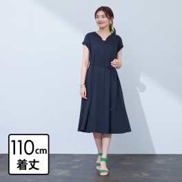 アンリック　オー　ブルー 接触冷感・ＵＶカット ターンバックスリーブ 細見えフレアーワンピース ＜着丈１１０ｃｍ＞