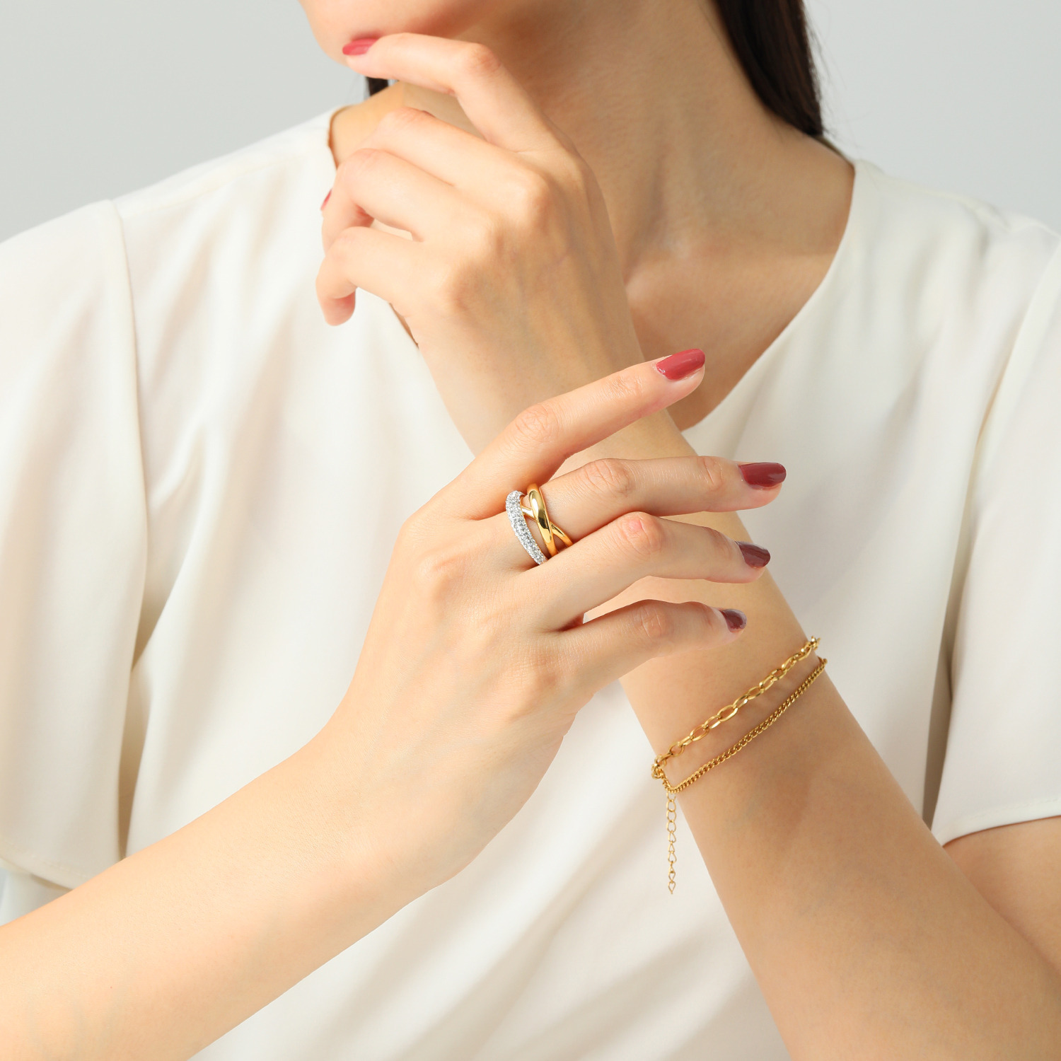 アビステ ウォッチ＆アクセサリーズ ステンレス クリスタルガラス クロススタイルリング