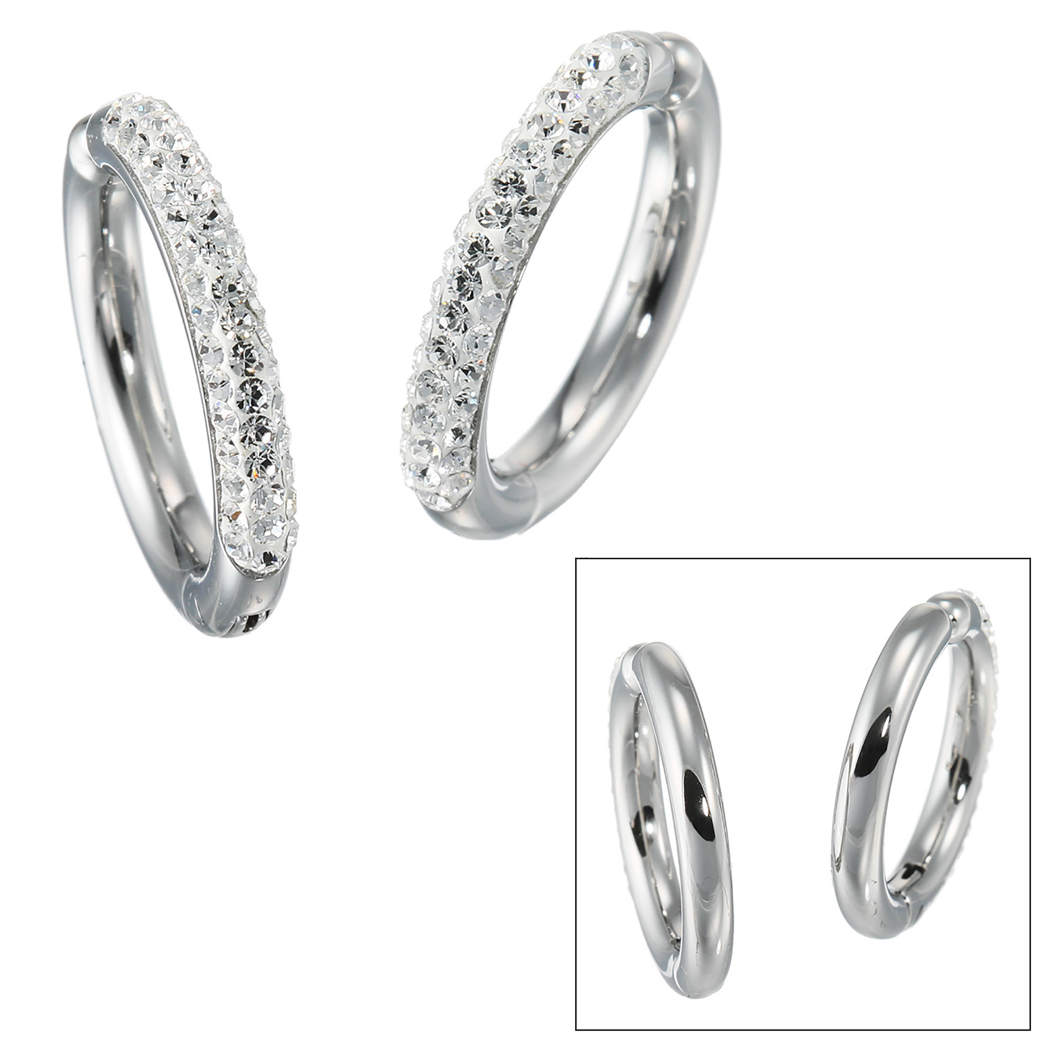 エービーステン ステンレス クリスタルガラス ２ウェイ　ラウンドフープ イヤリング／ピアス