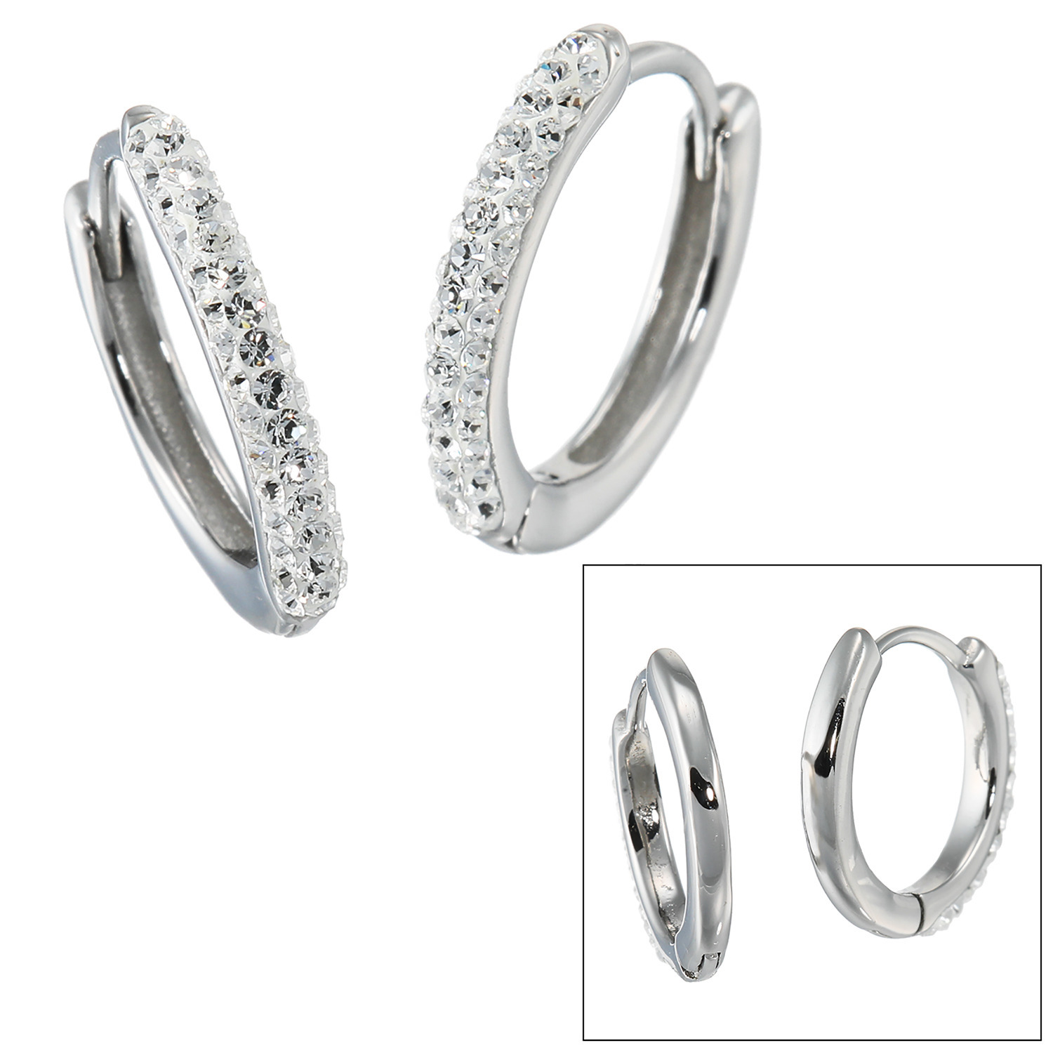 エービーステン ステンレス クリスタルガラス ２ウェイ　ラウンドフープ イヤリング／ピアス